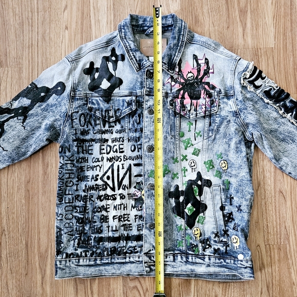 Smoke Rise Dnm Co. Adult Size M Distressed Painted Graffiti Denim Jean Jacket - Picture 11 of 14